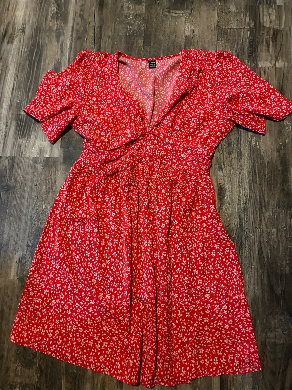 Red Micro Floral V-Neck Mini Dress